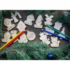 Medinių Kalėdinių žaisliukų rinkinys spalvinimui
